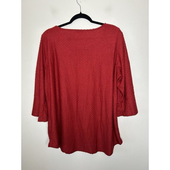 Rose + Olive Women’s Top Plus Red 3/4 Ruffle Sleeve Dots Relaxed Size 1X - Picture 8 of 12